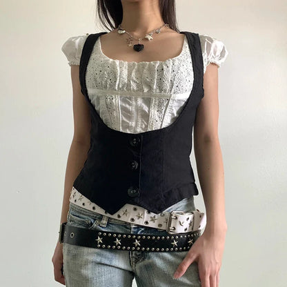 Y2K Fitted Button Up Vest