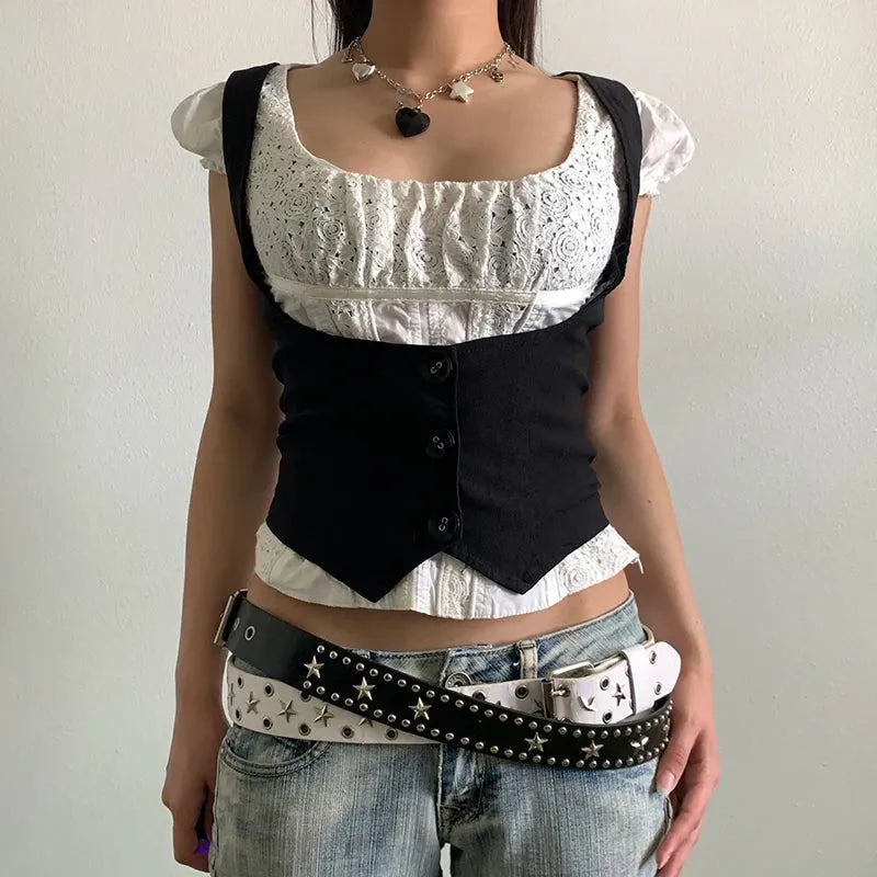 Y2K Fitted Button Up Vest
