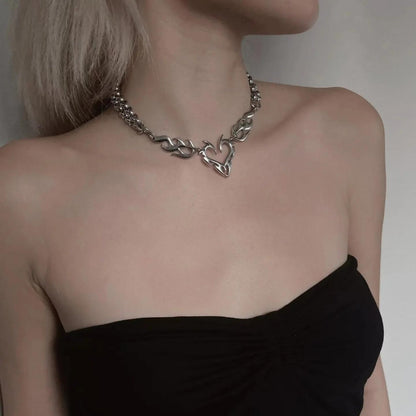 Y2K Flaming Heart Necklace