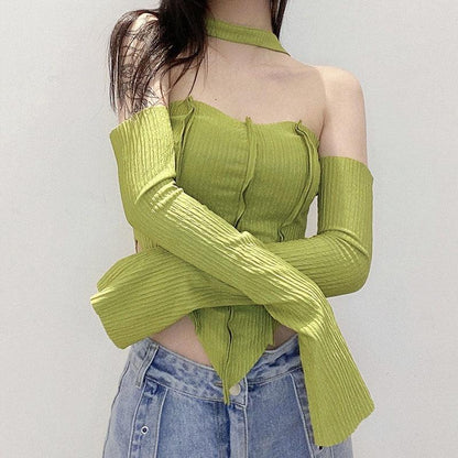 Y2K Flare Sleeved Halter Top