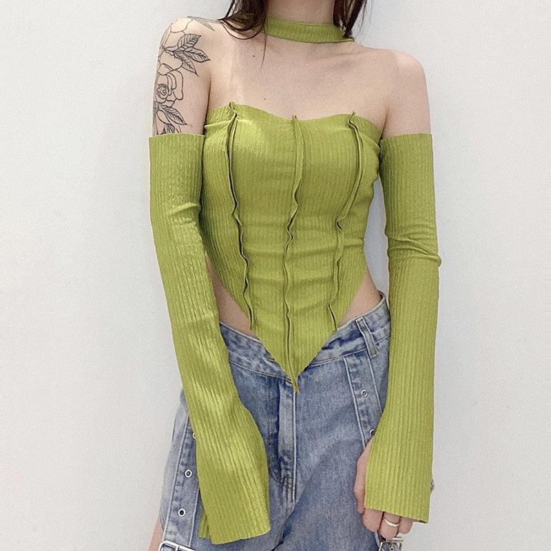 Y2K Flare Sleeved Halter Top
