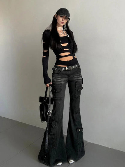 Y2K Flared Cargo Jeans