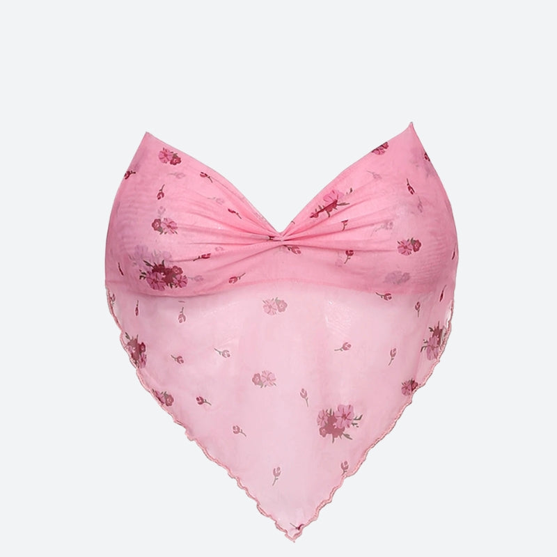 Y2K Floral Asymmetric Crop Top