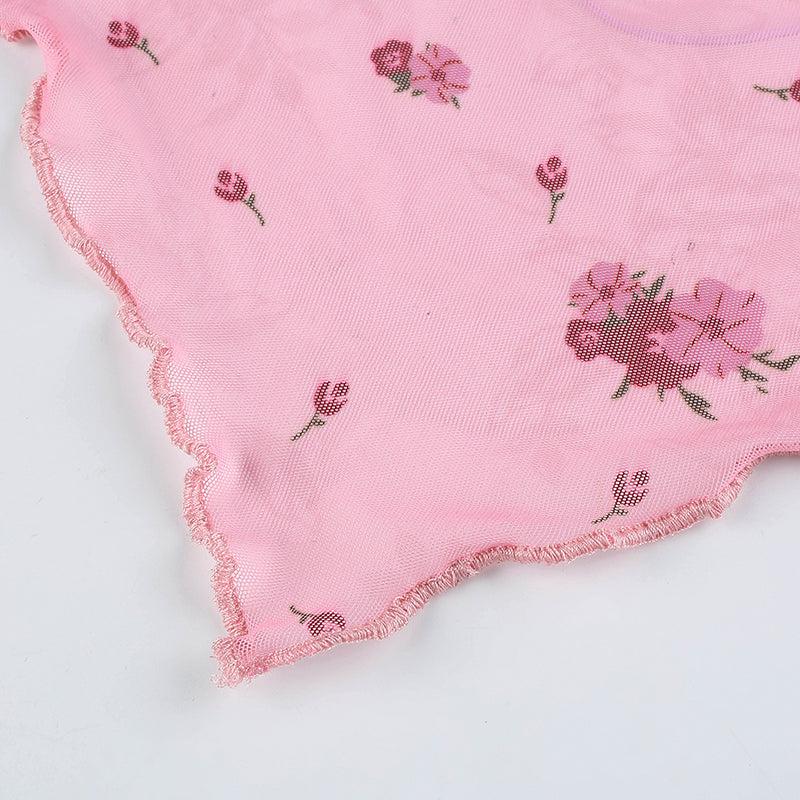Y2K Floral Asymmetric Crop Top