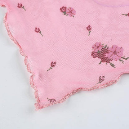 Y2K Floral Asymmetric Crop Top