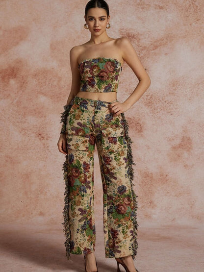 Y2K Floral Bustier & Pants Two Piece Set