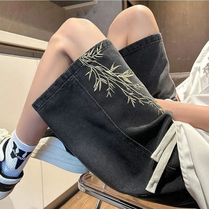 Y2K Floral Embroidered Denim Shorts