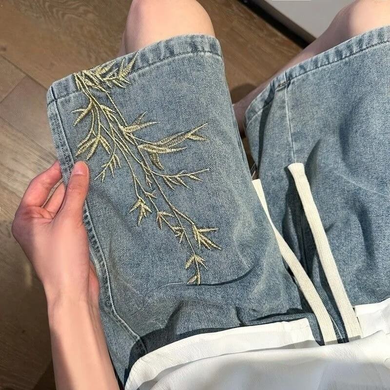 Y2K Floral Embroidered Denim Shorts