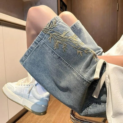 Y2K Floral Embroidered Denim Shorts