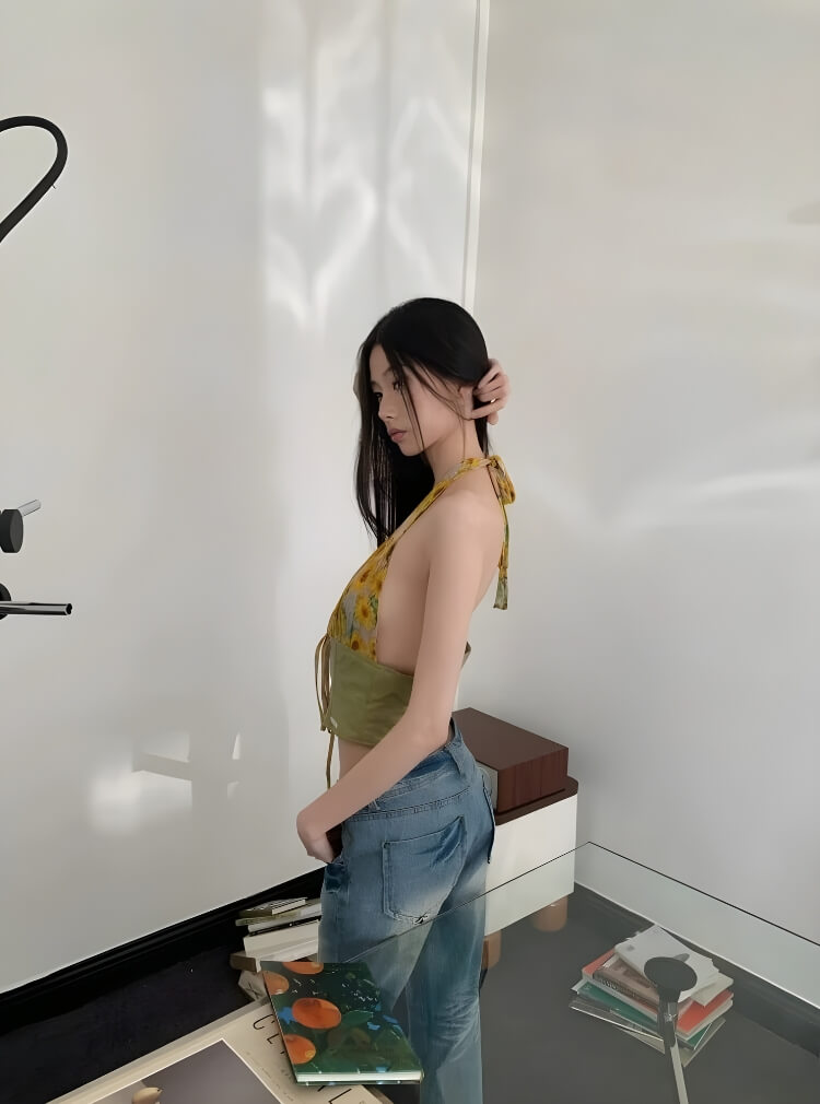 Y2K Floral Halter Crop Top