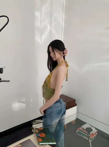 Y2K Floral Halter Crop Top
