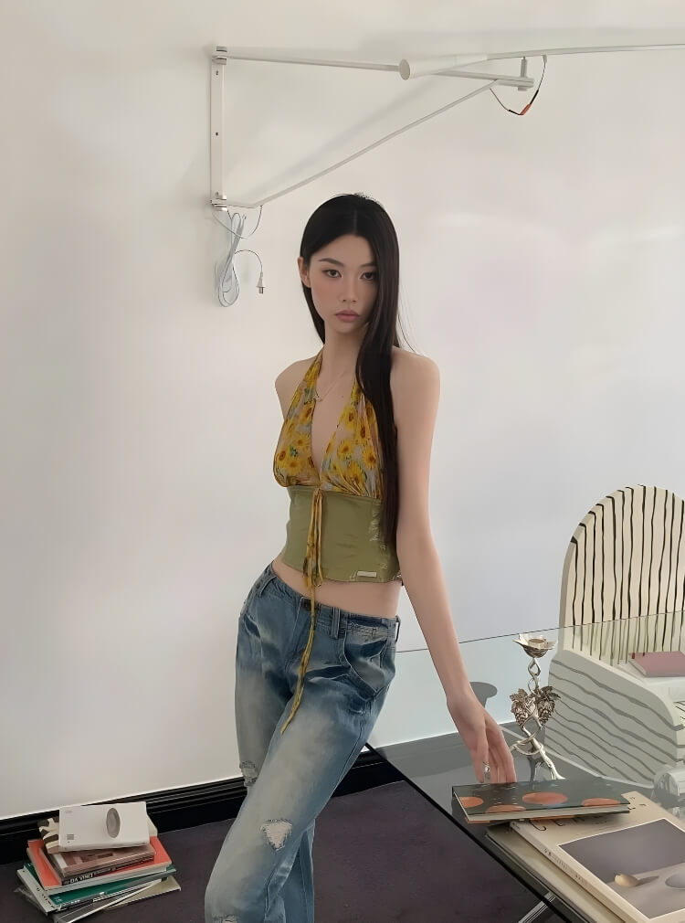 Y2K Floral Halter Crop Top