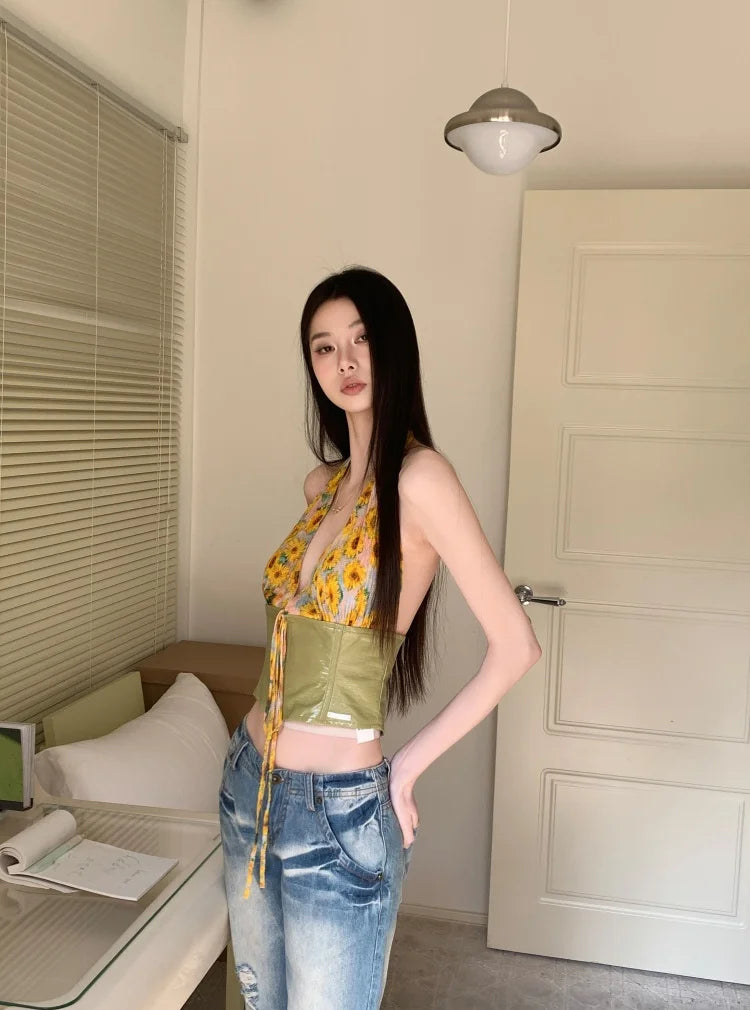 Y2K Floral Halter Crop Top