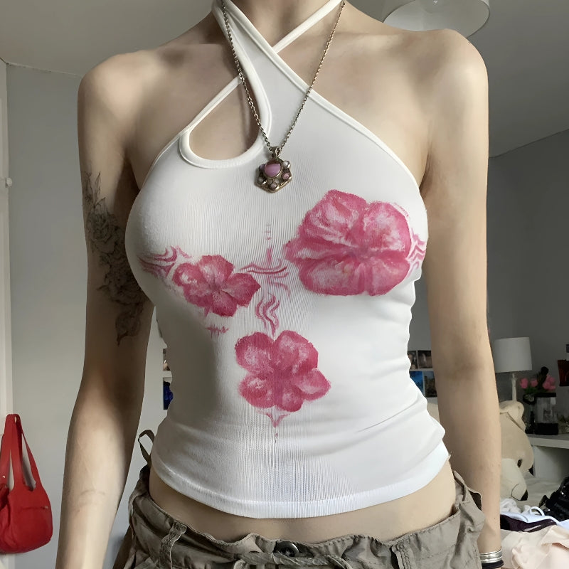 Y2K Floral Halter Neck Top