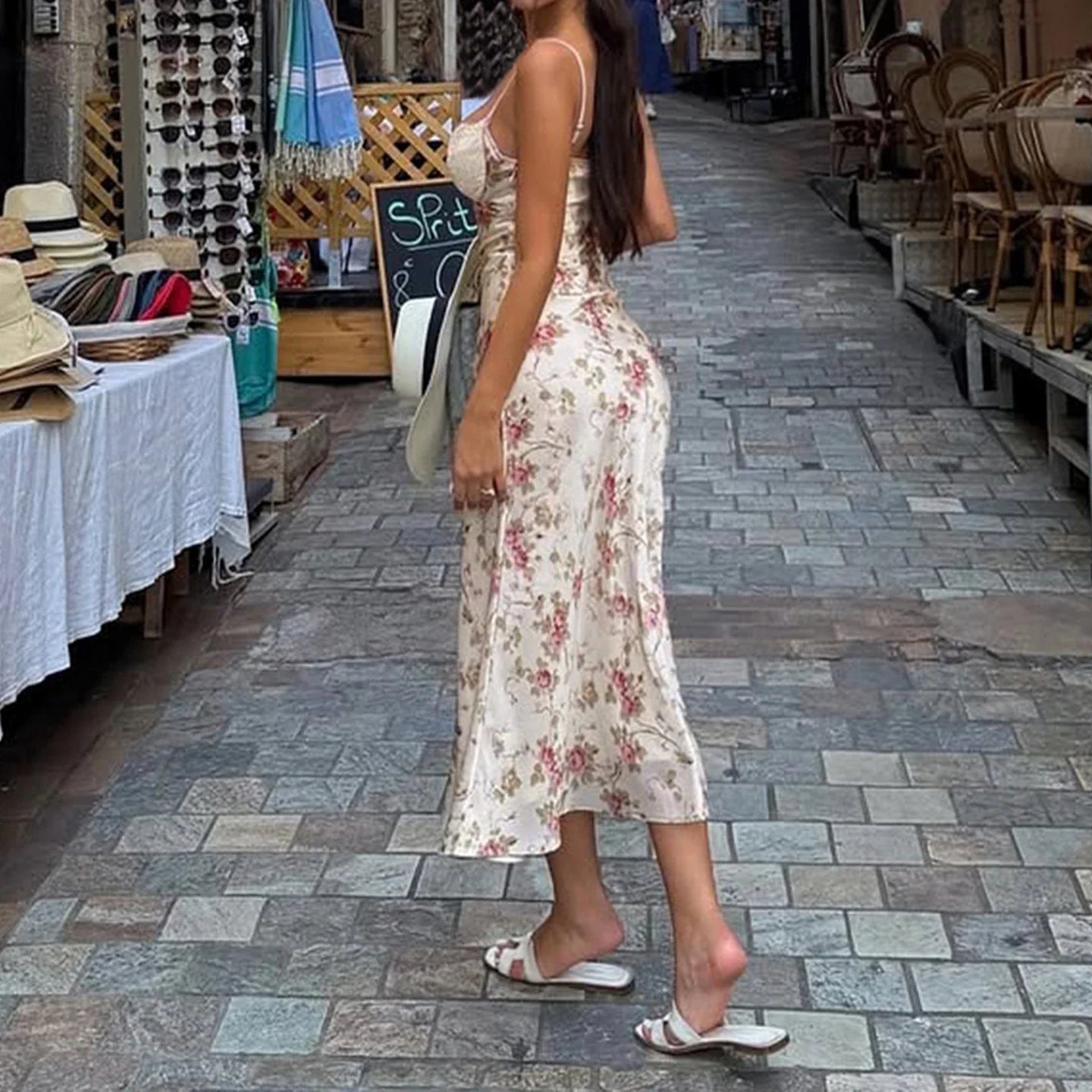 Y2K Floral Lace Bust Midi Dress