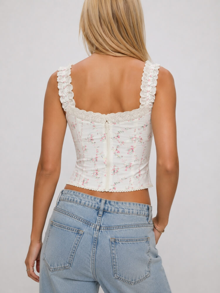 Y2K Floral Lace Trim Cami Top
