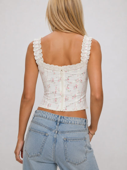 Y2K Floral Lace Trim Cami Top