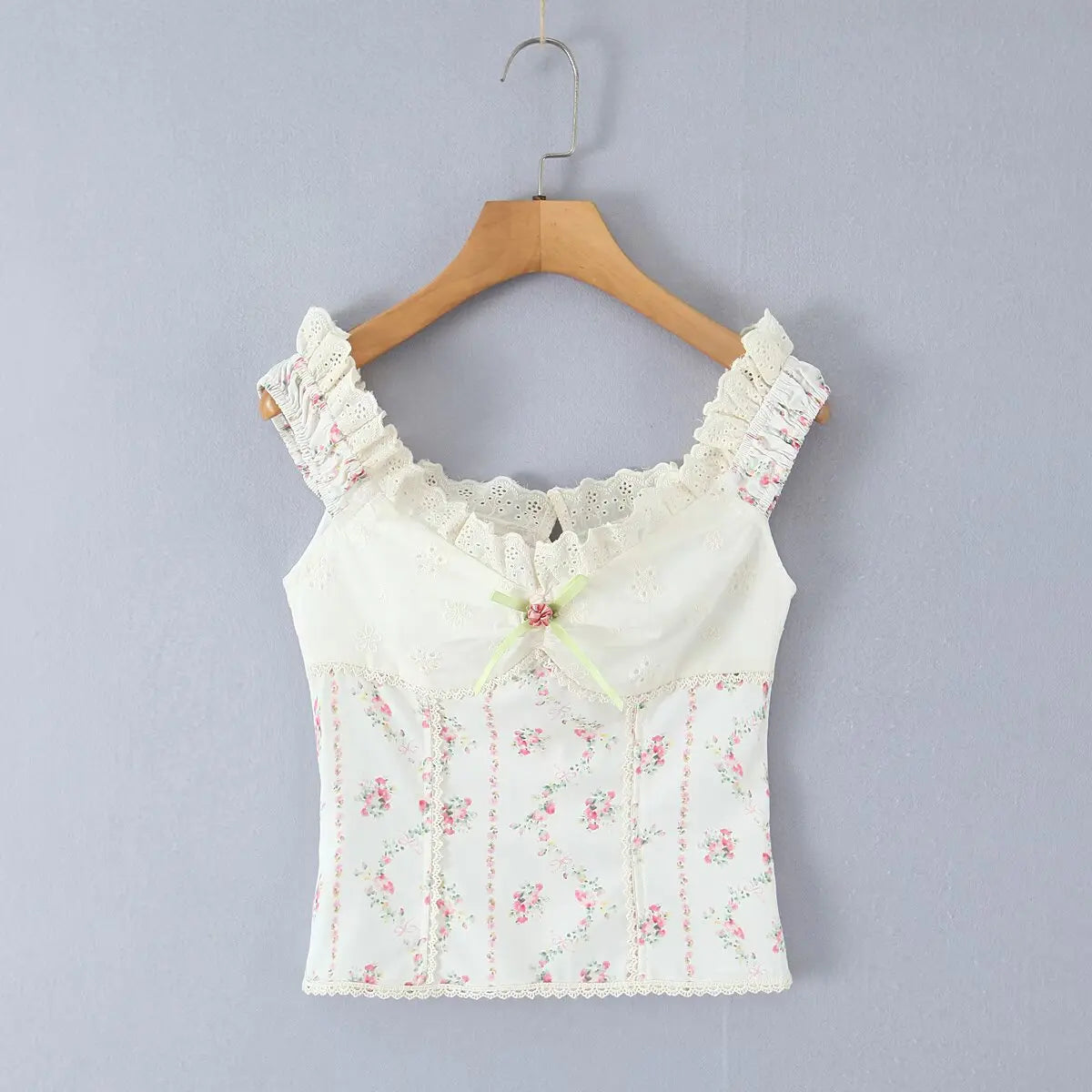 Y2K Floral Lace Trim Cami Top