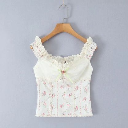 Y2K Floral Lace Trim Cami Top
