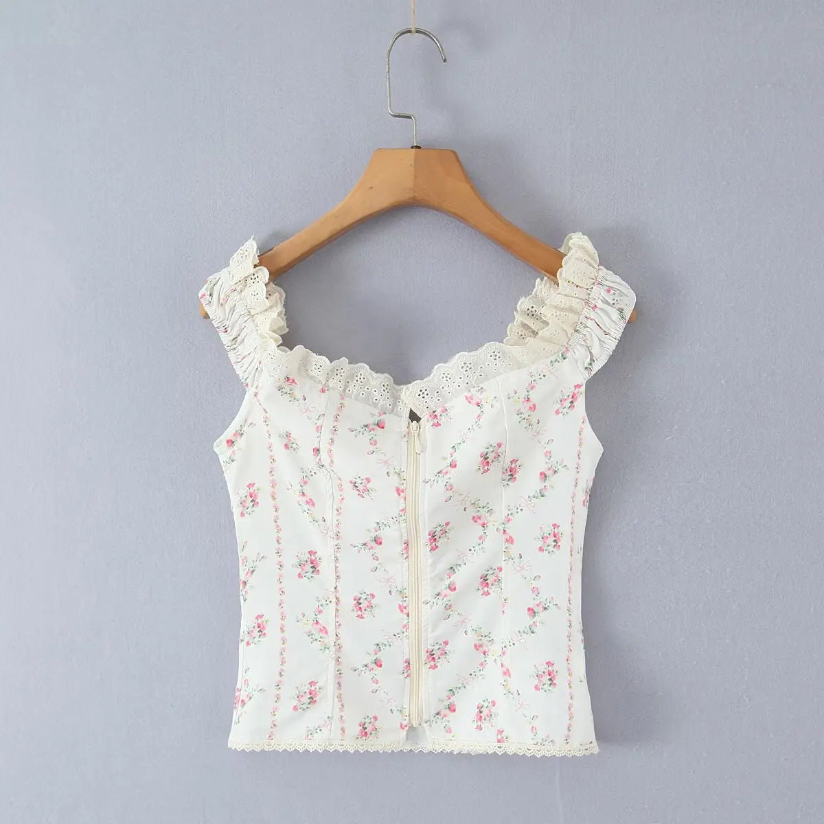 Y2K Floral Lace Trim Cami Top