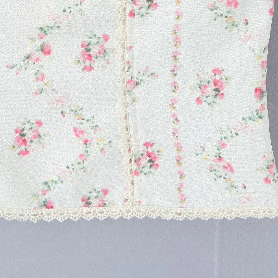 Y2K Floral Lace Trim Cami Top