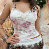 Floral Lace Trim Mesh Top