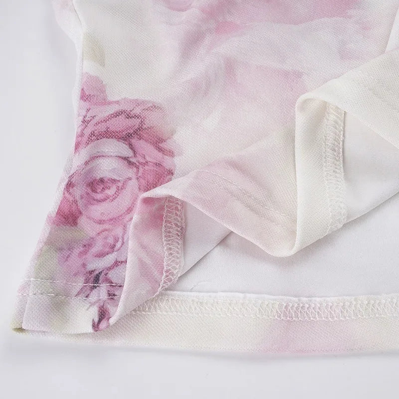 Y2K Floral Lace Trim Mesh Top