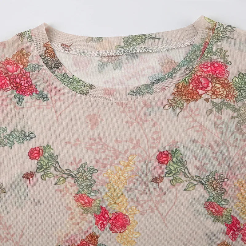 Y2K Floral Mesh Baby Tee