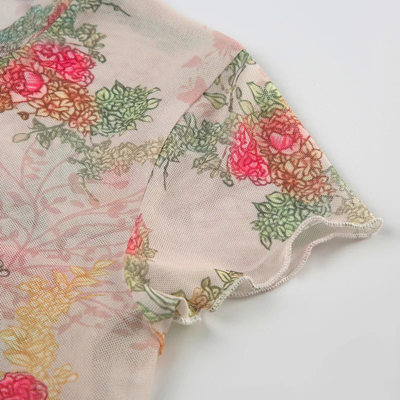 Y2K Floral Mesh Baby Tee