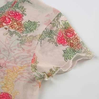 Y2K Floral Mesh Baby Tee
