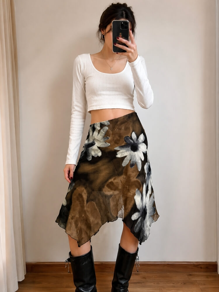 Y2K Floral Mesh Skirt