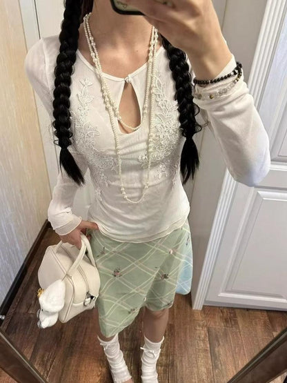 Y2K Floral Mesh Top