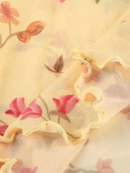 Y2K Floral Open Back Mesh Top