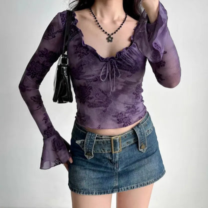 Y2K Floral Purple Top