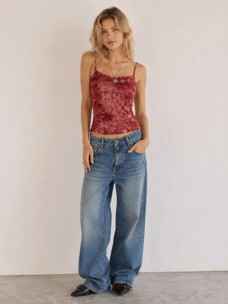 Y2K Floral Sheer Cami Crop Top