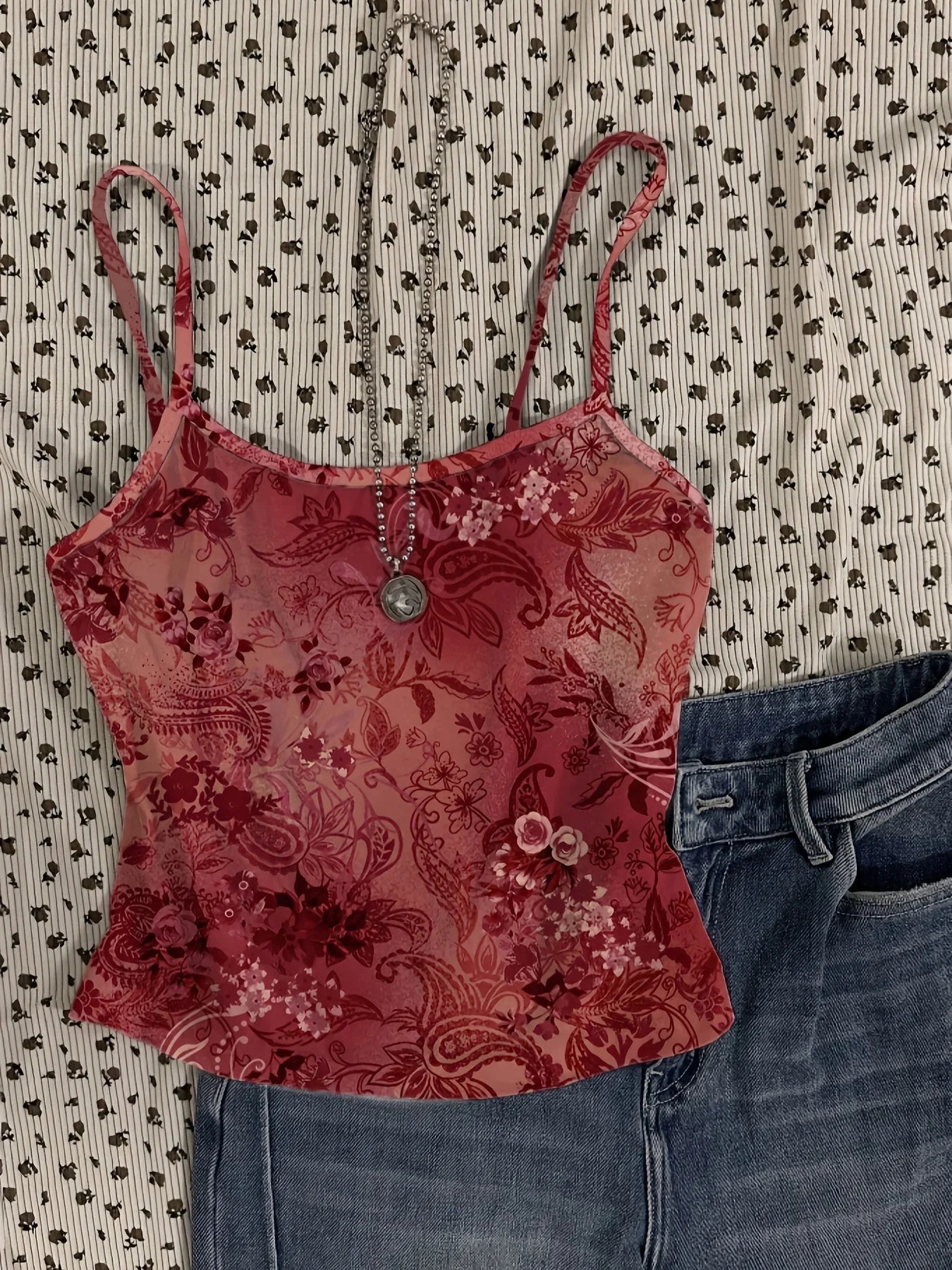 Y2K Floral Sheer Cami Crop Top