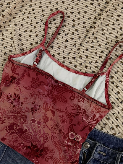 Y2K Floral Sheer Cami Crop Top