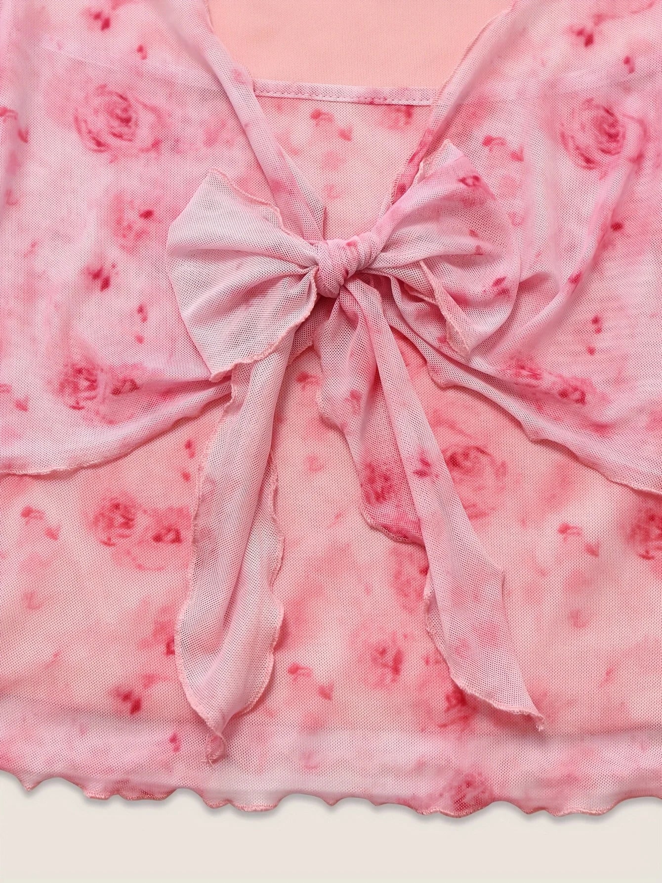 Y2K Floral Tie Front Bow Top
