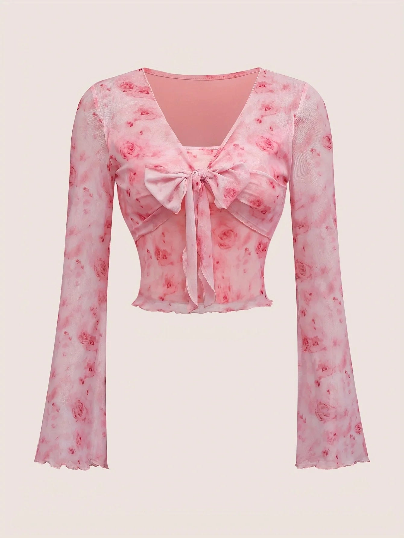 Y2K Floral Tie Front Bow Top