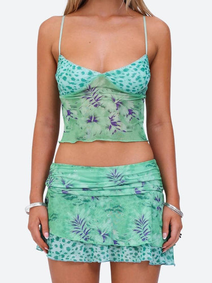 Y2K Floral Top & Mini Skirt Two Piece Set
