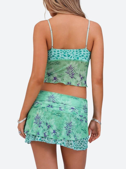 Y2K Floral Top & Mini Skirt Two Piece Set