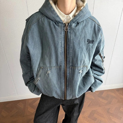 Y2K Fur Lined Hooded Denim Jacket