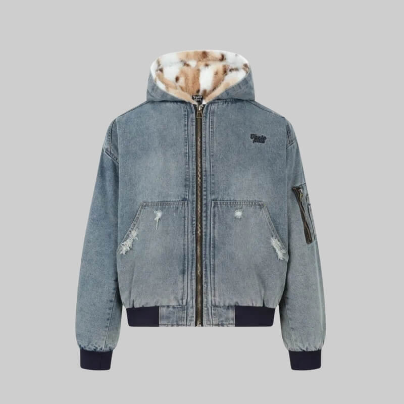 Y2K Fur Lined Hooded Denim Jacket