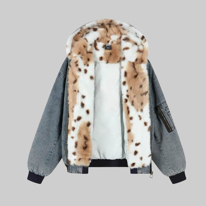 Y2K Fur Lined Hooded Denim Jacket