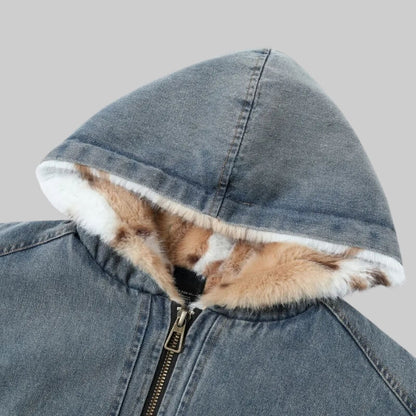 Y2K Fur Lined Hooded Denim Jacket