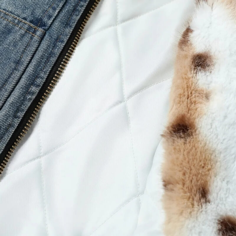 Y2K Fur Lined Hooded Denim Jacket
