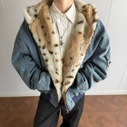 Y2K Fur Lined Hooded Denim Jacket