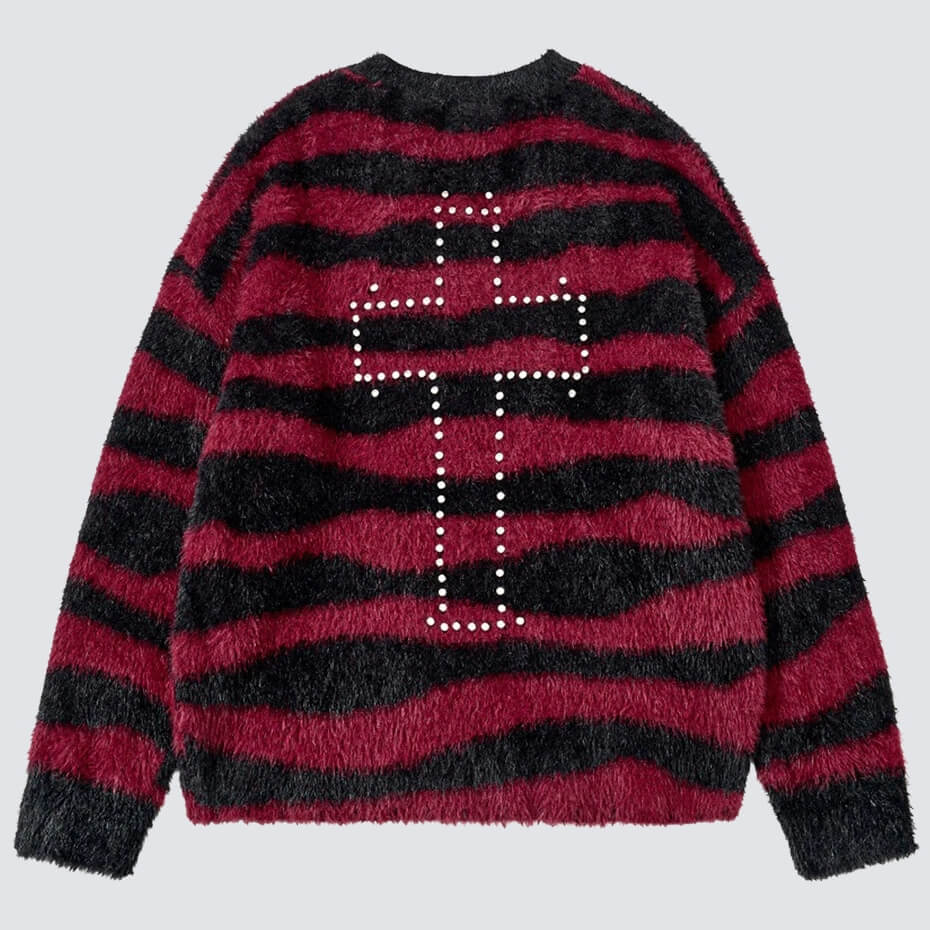 Y2K Fuzzy Cross Sweater