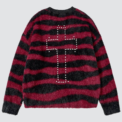 Y2K Fuzzy Cross Sweater