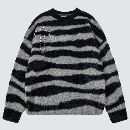 Y2K Fuzzy Cross Sweater